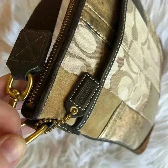 Coach F40970 Gold Metallic Leather Suede Signature Patchwork Crossbody Bag - Picture 3 of 13